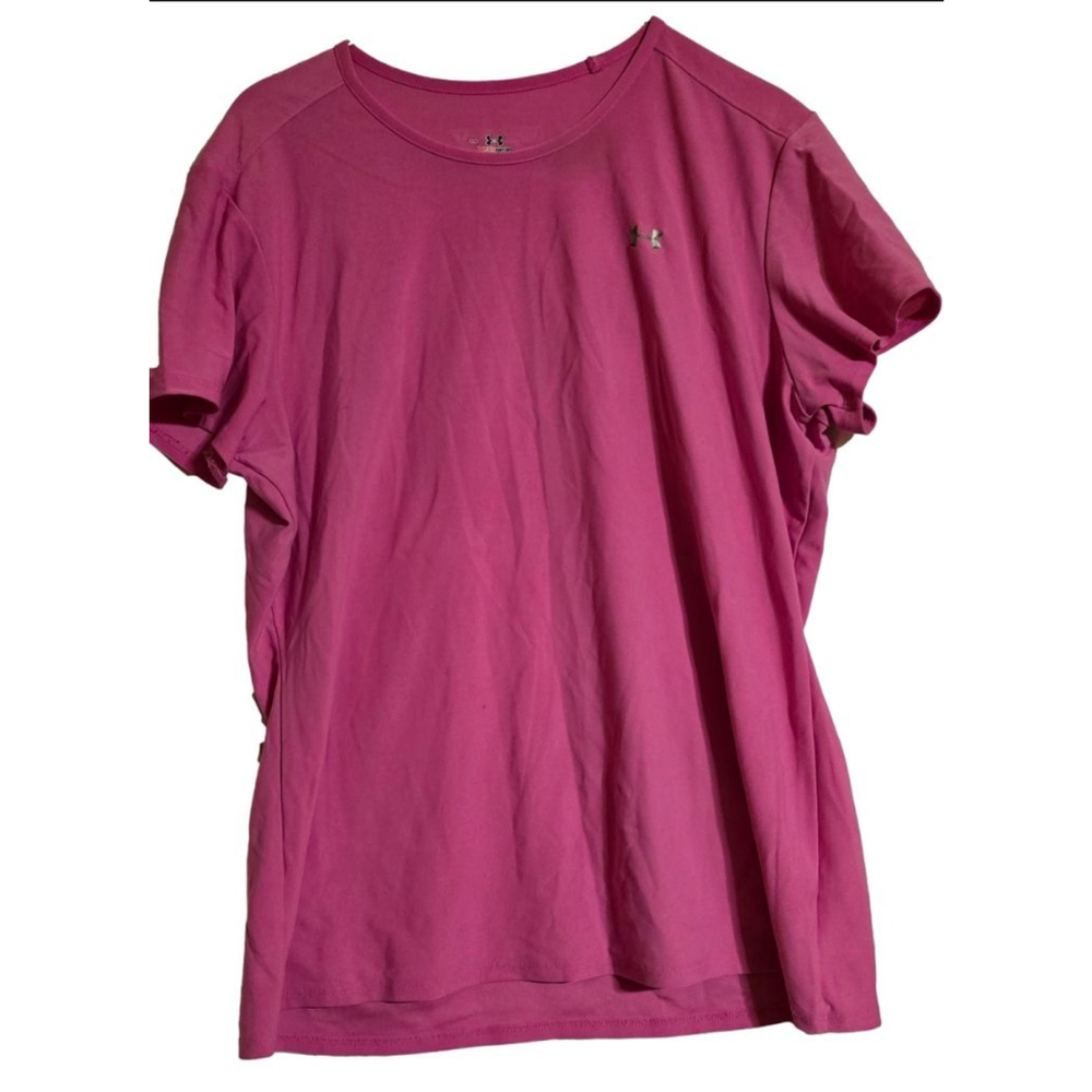 Women's Under Armour Shirt LG Large L Pink Heatgear Short Sleeved